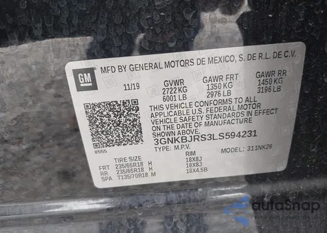 2020 Chevrolet Blazer Awd 3Lt z USA, uszkodzony, nr VIN 3GNKBJRS3LS594231